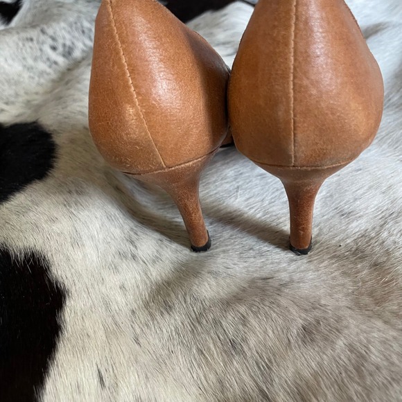 New‎ York Transit Hilary Camel Napa PU Peep Toe Heels Cutout Detail Size 7M - Picture 4 of 7